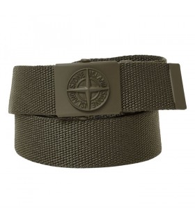 STONE ISLAND | Cintura In Tessuto Con Fibbia Con Logo Verde Militare