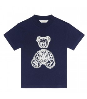 PALM ANGELS KIDS | T-Shirt Con Stampa Paisley Bear Blu Navy - Petit Monde